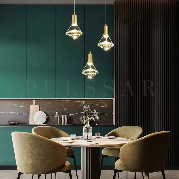 Современные тренды освещения 2026: 3 подвесные люстры над столом - комплект