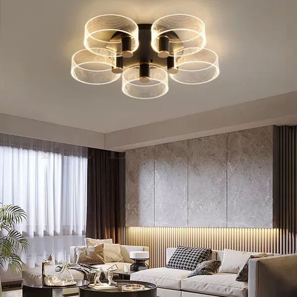 Светильник в гостиной 2026: футуристический дизайнерский светильник в стиле хай-тек с LED-лентами.