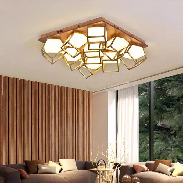 Люстры в гостиную 2026: ассиметричные  плафоны в форме металлических кубов