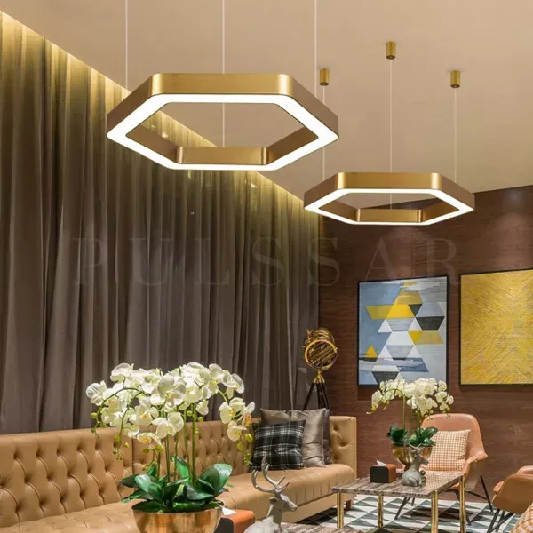 Люстры в гостиную 2026: светодиодные шестигранники подвесные