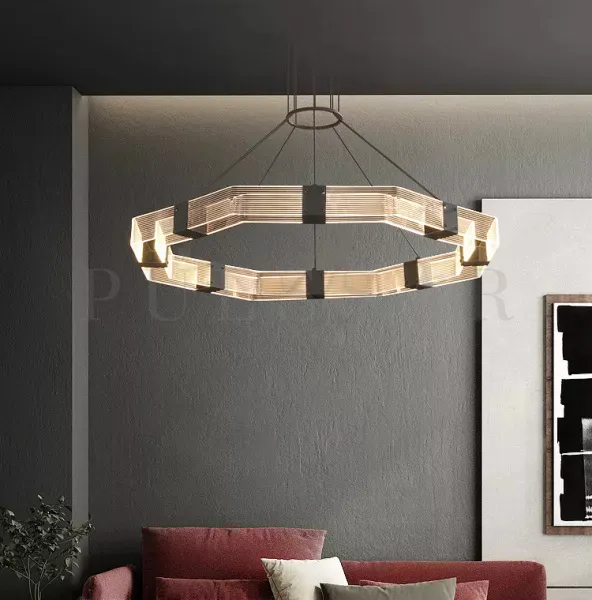 Люстры в гостиную 2026: LED светильник в форме шестигранника - геометрический дизайн
