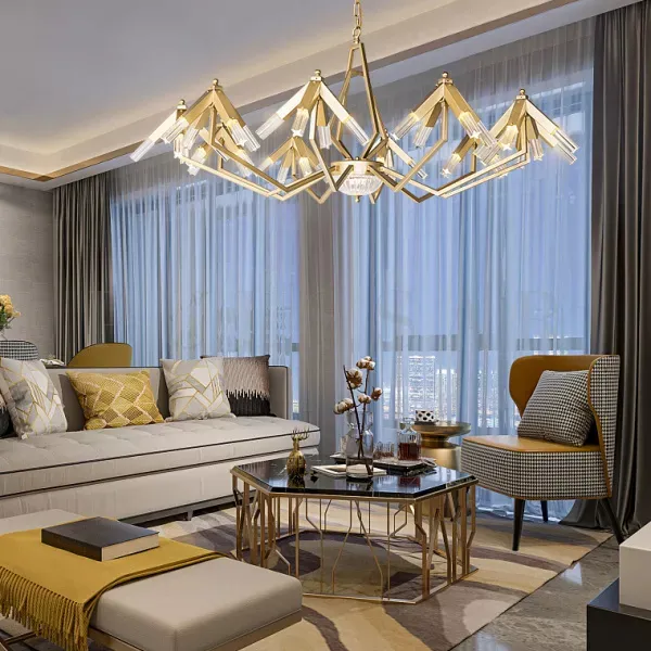 Люстры в гостиную 2026: светодиодный светильник в золотом цвете