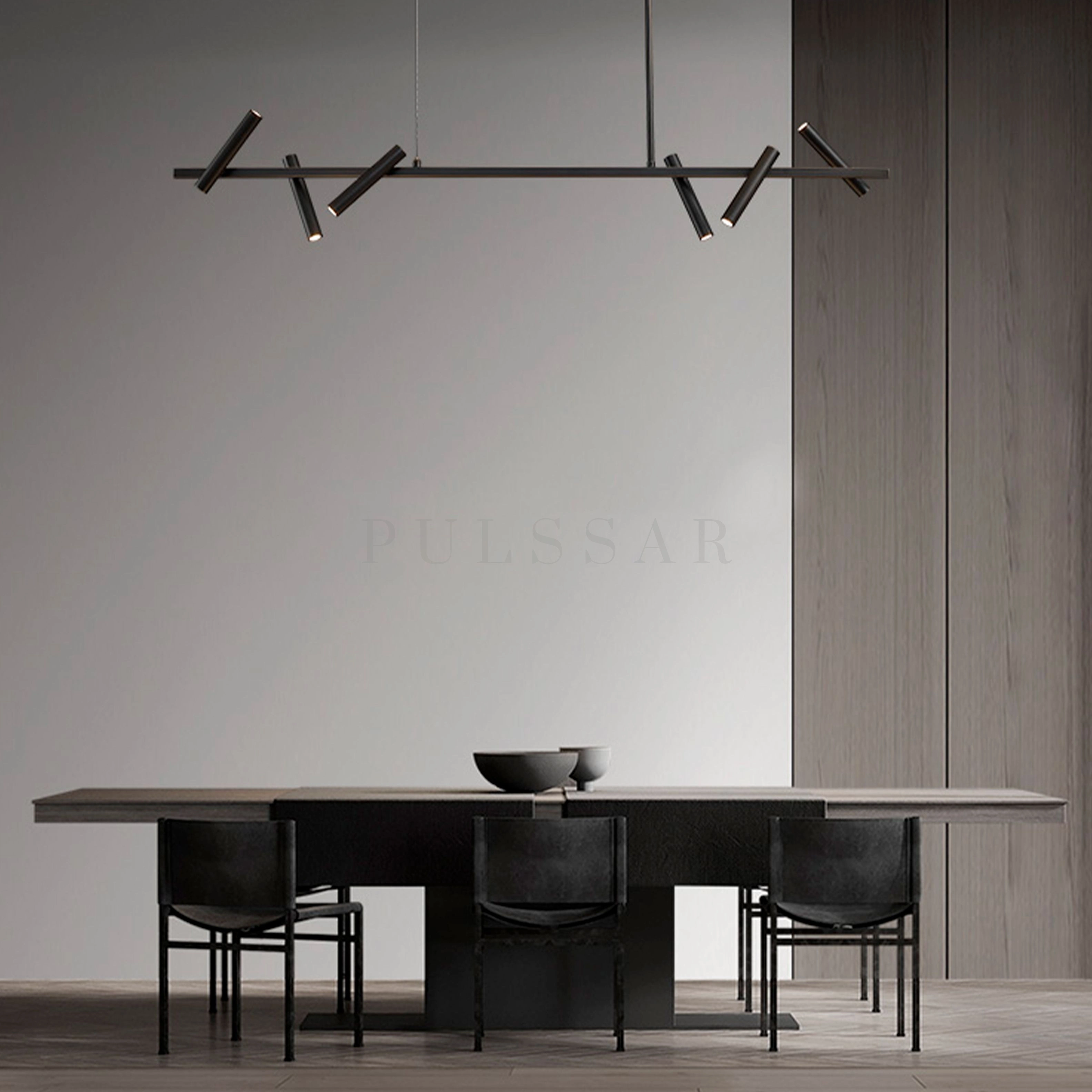 Чёрный реечный светильник LEEDS LONG с цилиндрическими плафонами и поворотным механизмом. Регулируемое направленное освещение для кухни, гостиной, офиса в стиле лофт