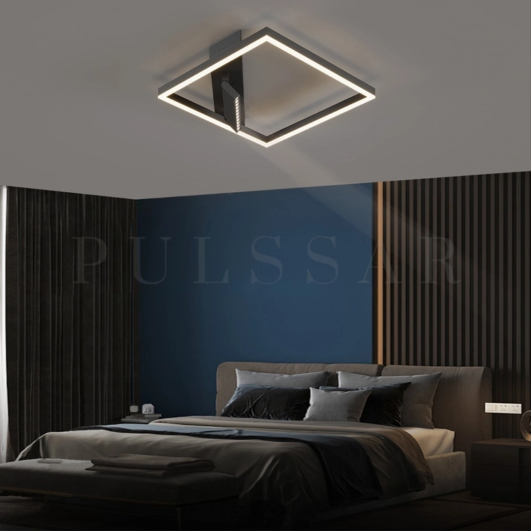 Чёрный потолочный светильник с геометричными формами, статичным и поворотным световым потоком, угол регулировки 180°. Функциональное освещение для зонирования пространства