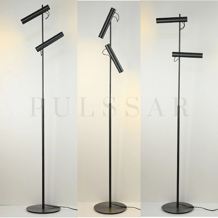 Чёрный напольный торшер AMICI FL с двумя поворотными цилиндрическими плафонами из PMMA. Мягкое регулируемое освещение для чтения и отдыха в гостиной или спальне