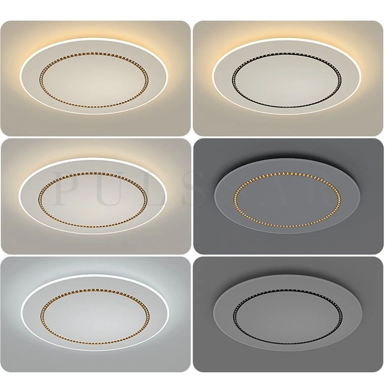 Светодиодная потолочная люстра с перегоревшими LED-элементами в разных режимах работы. Шесть фотографий показывают признаки неисправности: неравномерное свечение, мигание, изменение цвета